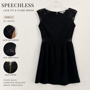 Speechless Lace Accents Little Black Fit & Flare Dress Cap Sleeve Size 3 Party